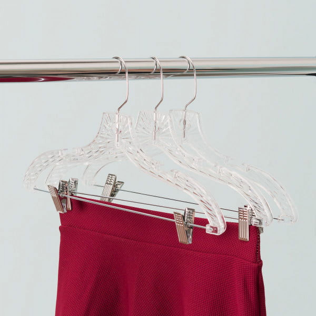 Home Basics Graceful Curve Crystal Plastic Hanger with Metal Pants Clip, (Pack of 3), Clear