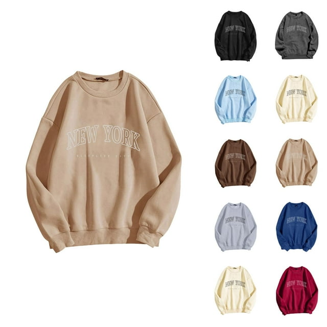 Chandail en Molleton pour Femmes New York 2026 Automne Hiver Décontracté Manches Longues Col Rond Graphique Chandail