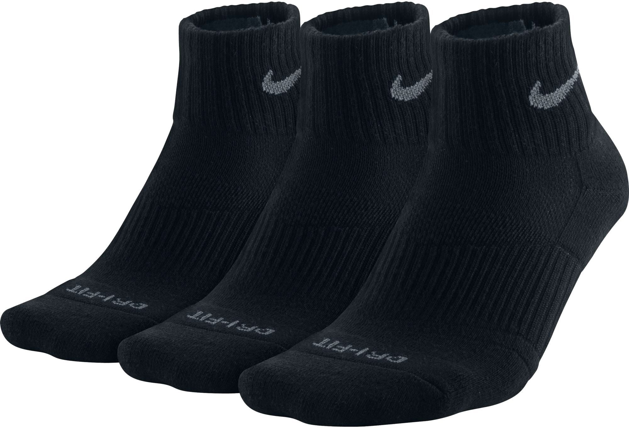 Nike - Nike Dri-FIT Cushion Quarter Socks 3 Pack, Black, L - Walmart