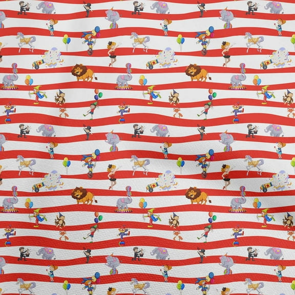 oneOone Cotton Silk Red Fabric Circus Fabric For Sewing Printed Craft Fabric By The Yard 42 Inch Wide