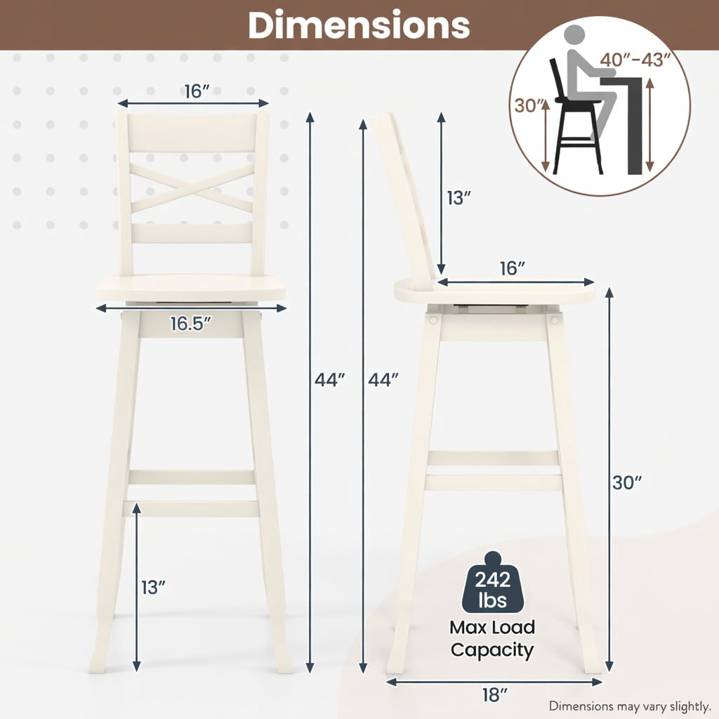 Demi Bonn Set of 2 Swivel Counter 30" Height Bar Stool withclined Backrest, Modern Kitchen Dining Chair, White