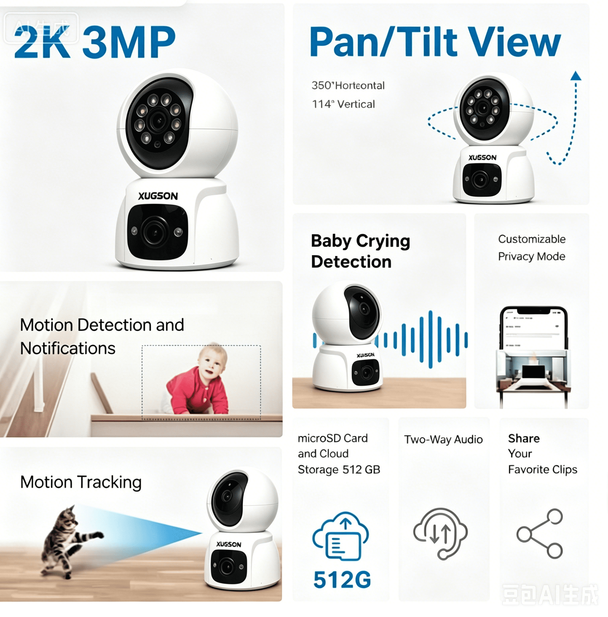 XUGSON Security Camera Baby Monitor WP-CC-DL01