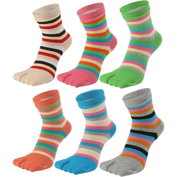 6 Pairs Women Toe Socks 5 Finger Cotton Wicking Athletic Socks