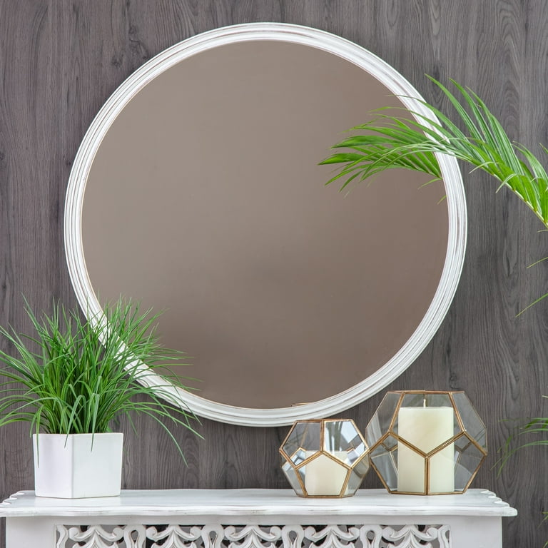 Free Shipping! Fetco White 30-in. Round Carved Frame Mirror Free Shipping! Fetco White 30-in. Round Carved Frame Mirror