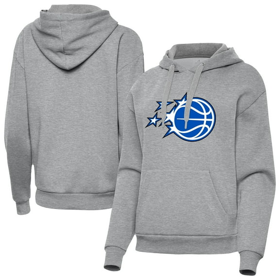 Women's Antigua Heather Gray Orlando Magic New Logo Victory Pullover Hoodie
