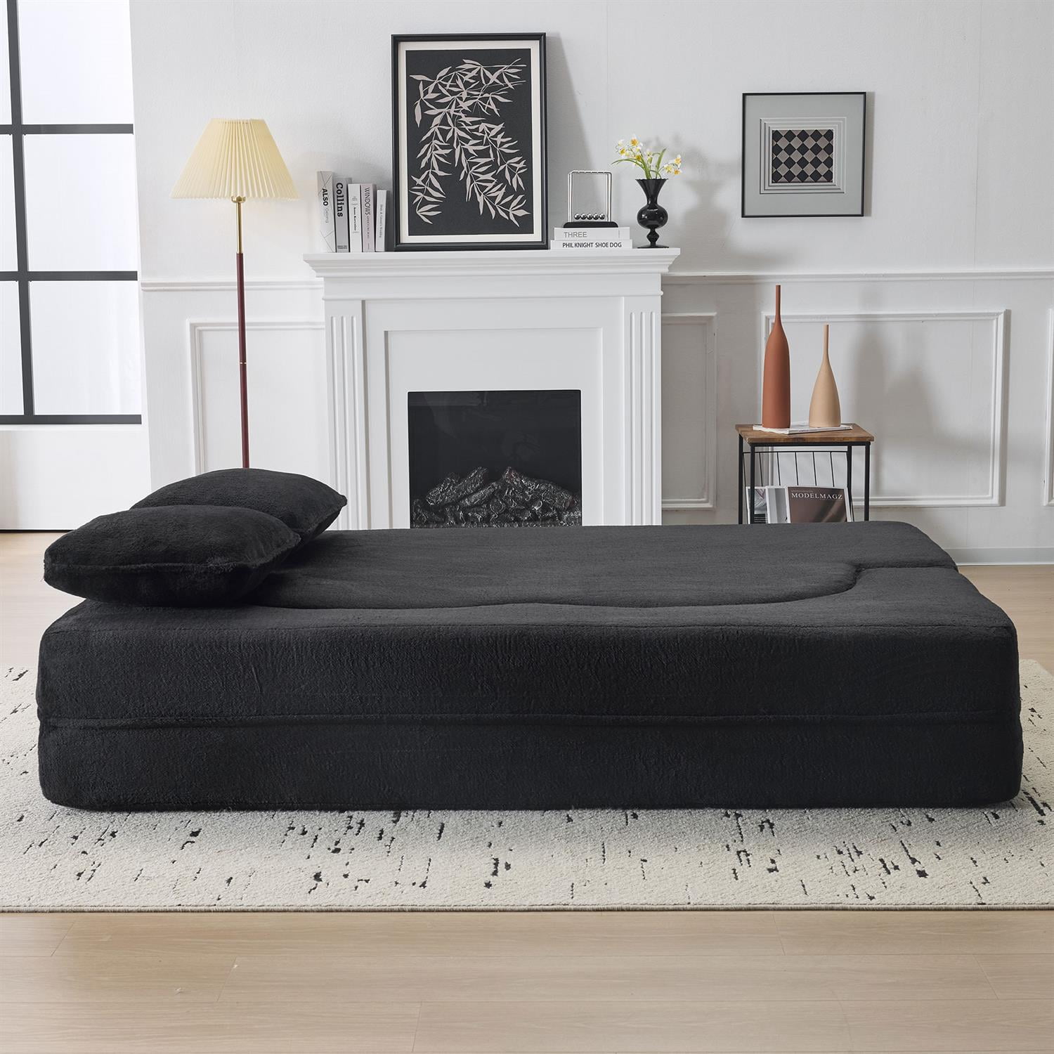 Demi Bonn 78" Foldable Sofa Bed, Chenille Futon Couch, High-Density Foam Convertible Sleeper Sofa for Living Room, Guest Room, Bedroom, Black