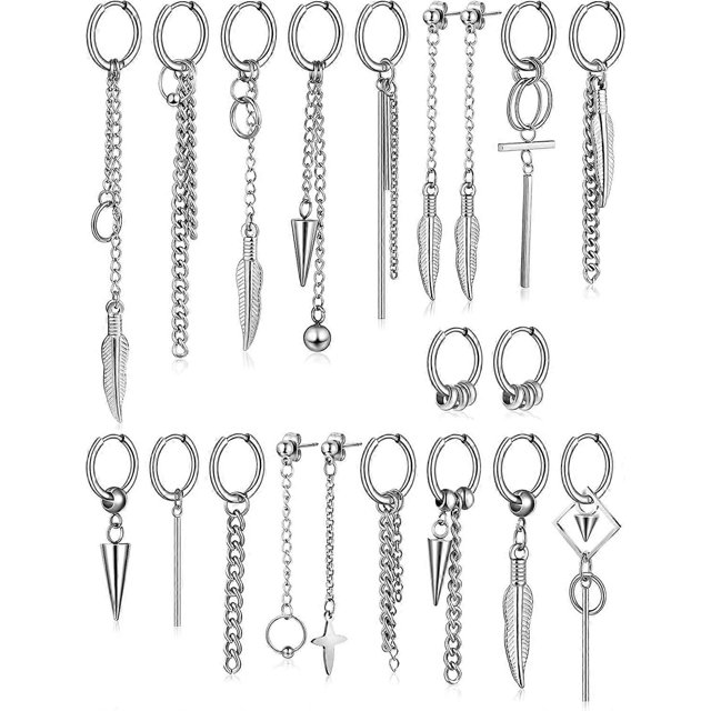 20 piezas de pendientes colgantes de acero inoxidable para hombre y mujer.