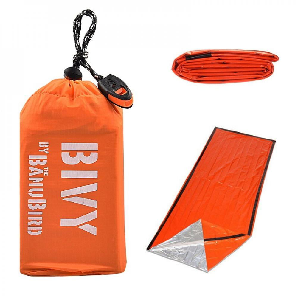 Emergency Sleeping Bags-Ultralight Waterproof Thermal Mylar Sleeping Bag Life Bivy Mylar Emergency Blanket-Includes Stuff Sack with Survival Whistle for Camping,Hiking,2pcs Sleeping Bags for 2 Person 