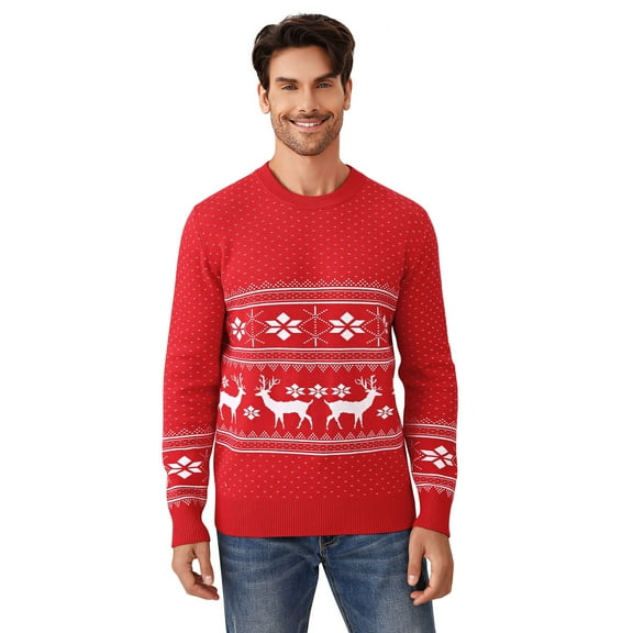 Yesfashion Family Matching Christmas Sweater Reindeer Snowflakes Knitted Ugly Crew Neck Pullover For Men