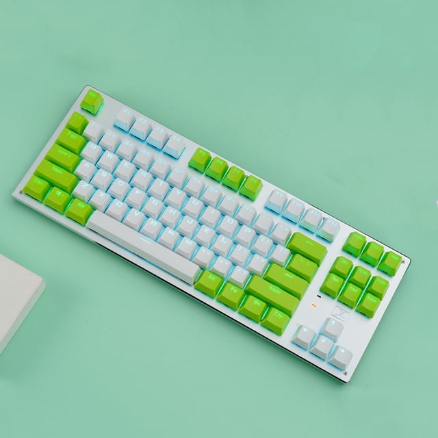 inalámbrico multicolor de 87 teclas, interruptor azul, retroiluminación con receptor USB para ordenador portátil y PC Verde Blanco Azul Hugo Teclado inalambrico