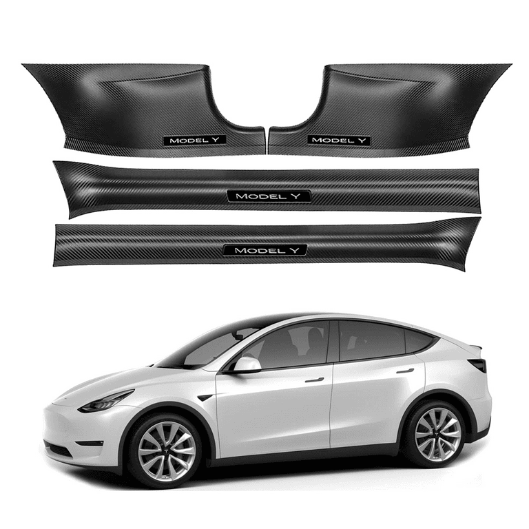 KIKIMO Tesla Model Y Door Sill Protector -Matte Carbon Fiber ABS Door Car  Pedal Kick Protection-Tesla Model Y Accessories-Sill Scuff Plate Guard Set  Included Front Rear Door Sill 5 Seater 