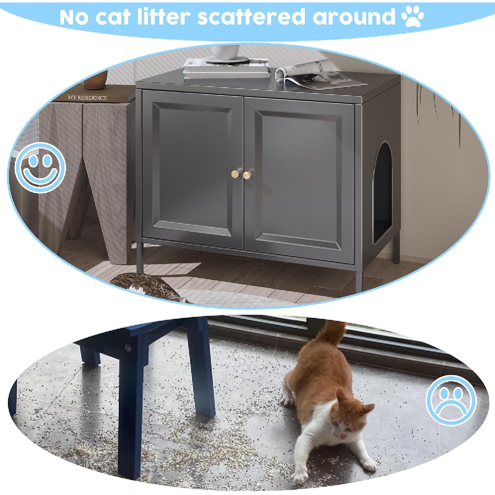 Metal Cat Litter Box Furniture with Barn Door, Fits Most Litter Boxes, Black, Assembly Required