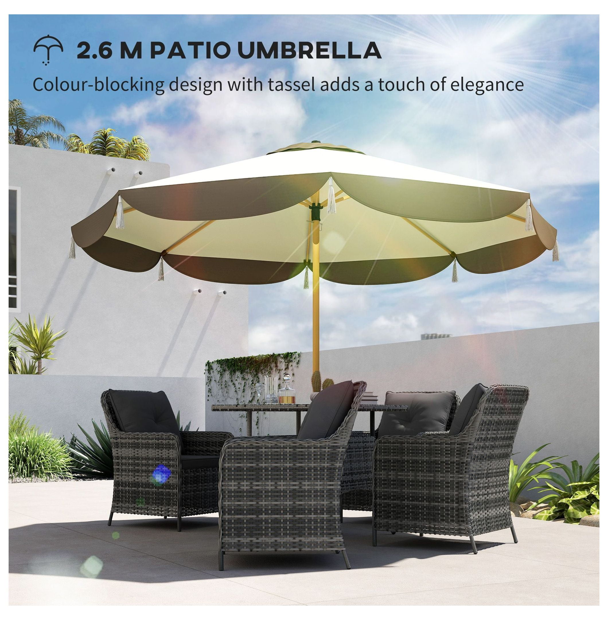 9FT Patio Umbrella, UPF 50+ Outdoor Market Umbrella - Vented, 8 Ribs, Cream White for Deck, Backyard, Lawn