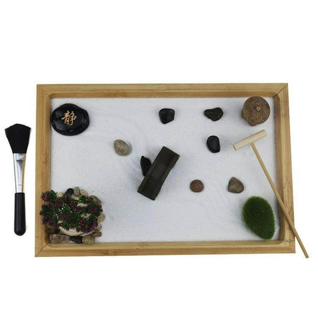 pitrice Zen Sand Garden for Desk with Rake mini zen garden Rocks and Bridge Tree Mini Sandbox Toys