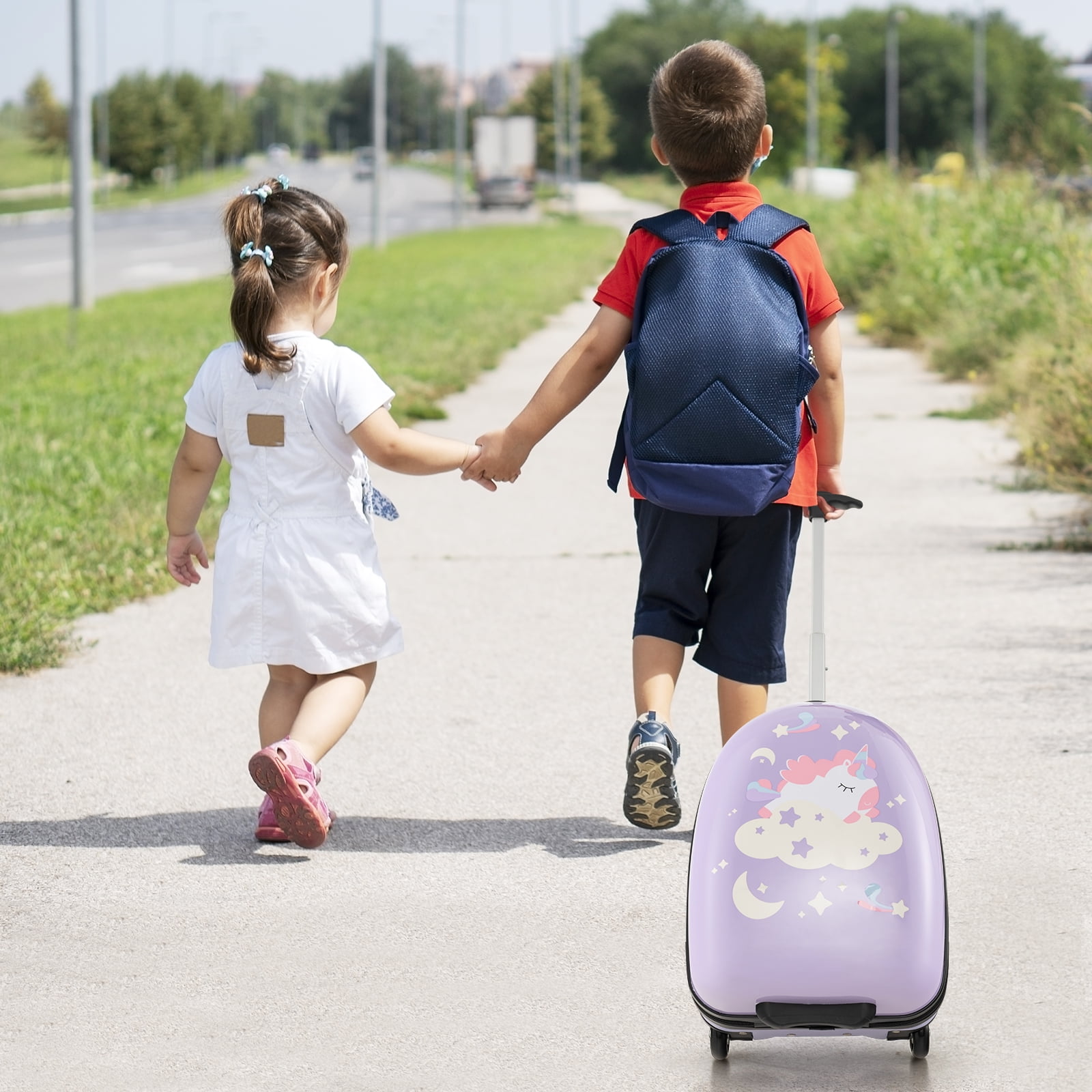 Infans 16" Kids Carry-On Luggage with Wheels w/ 2-Level Aluminum Handle Suitcase Purple