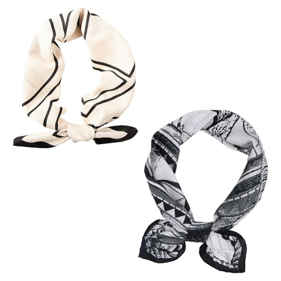 Curve Muse Silk Feeling Scarf Medium Square Satin Head Scarf for Women-2 Pack-Pack H