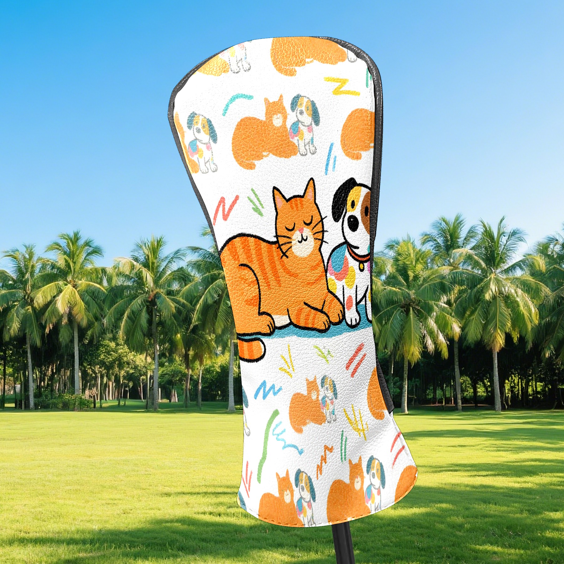 Golf Club Covers, Orange Pets Premium PU Leather Driver Hybrid Putter Head Covers with Velvet Lining, Waterproof Golf Gifts for Men Women