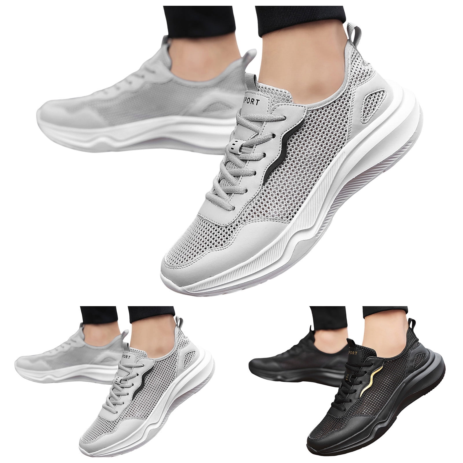 Caqnni Running Shoes for Men Gym Tennis Athletic Mesh Sneakers Lightweight Sports Fashion Workout Casual Shoes (Black,44)
