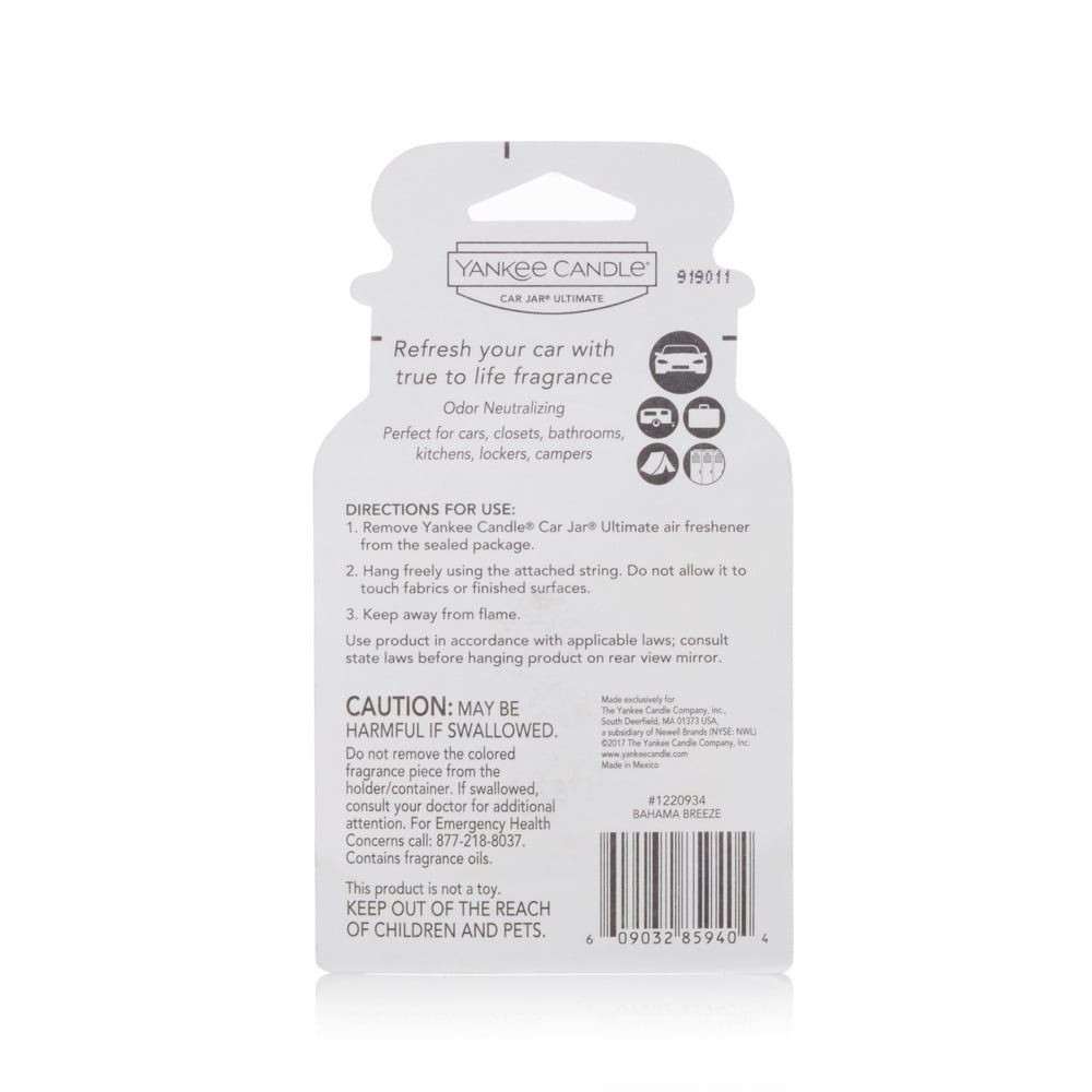 (2 pack) Yankee Candle Car Jar Ultimate Bahama Breeze Scent, Hanging Car Air Freshener, 1 Count