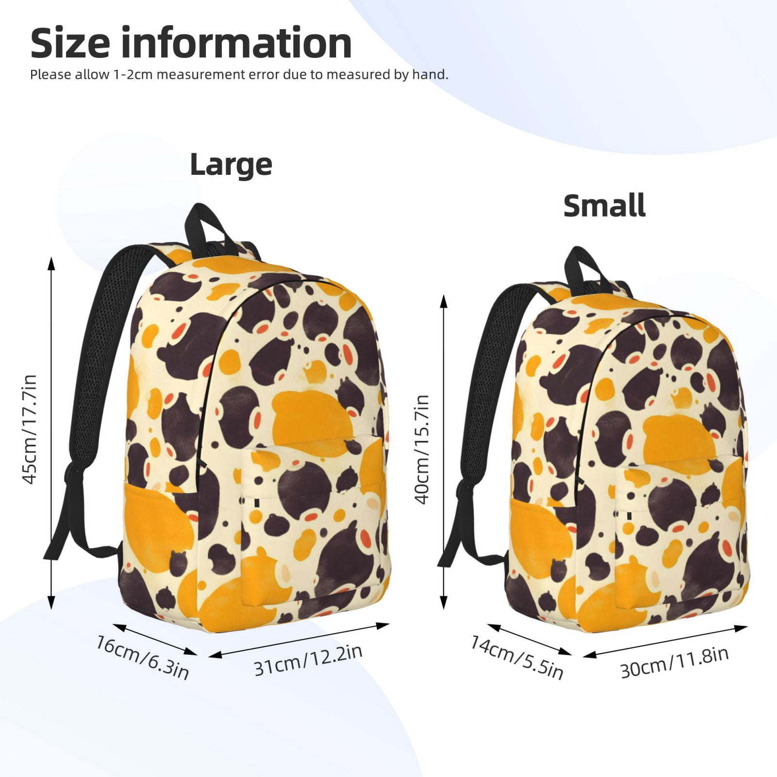 Casual Canvas Backpack Without Interlayer Large Capacity Stick Bag Design For Outdoor Shopping Office Outdoor Sports Milk Cow Print Style Sienna_3 Small