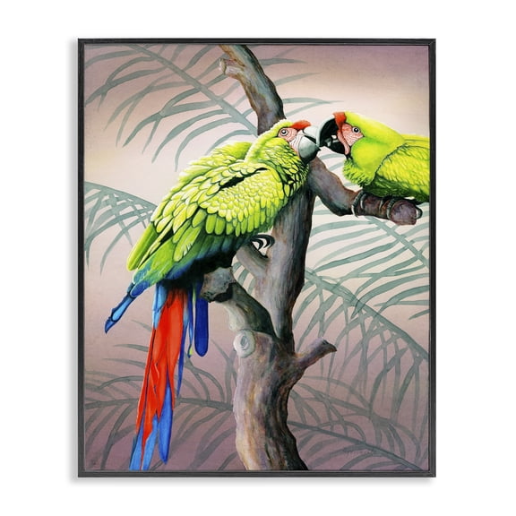 Stupell Industries Coastal Parrots Playing on Branch Black Framed Giclee Art, 11 x 14, by Christine Reichow