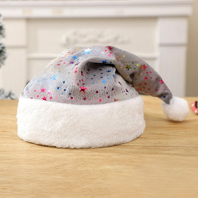 JeashCHAT Christmas Hat, Star Print Santa Hat for Adults Unisex