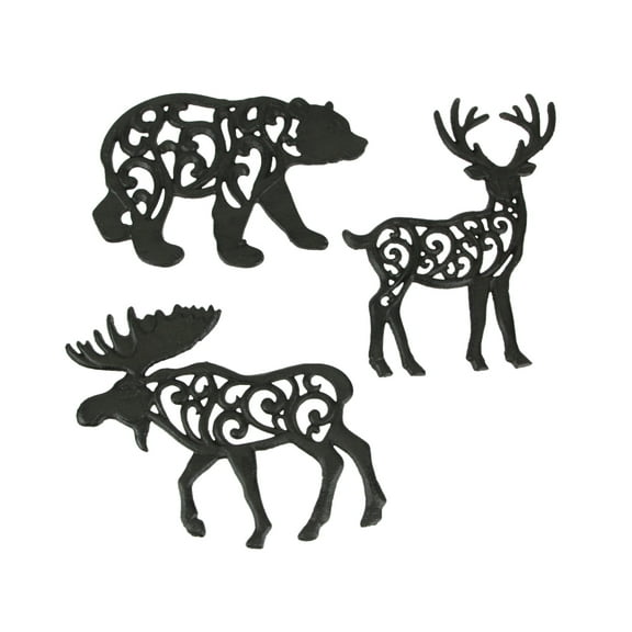 Zeckos Bronze Cast Iron Lodge Wild Animal Kitchen Trivets Set of 3