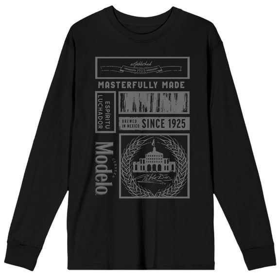 Modelo Masterfully Made Label Collage Crew Neck Long Sleeve Black Adult Tee-Large