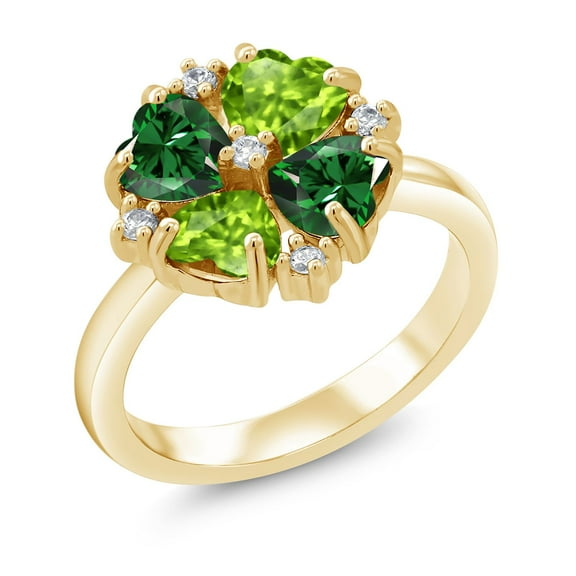 Gem Stone King 18K Yellow Gold Plated Silver Green Nano Emerald and Green Peridot Ring for Women (2.08 Cttw, Heart Shape 5MM, Gemstone May Birthstone, Size 5)