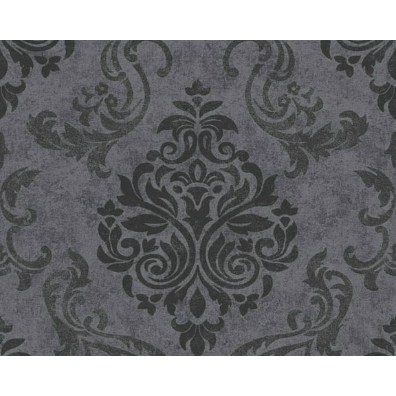Concord Wallcoverings Textured Wallpaper Damask Classic Ornament, Black Gray, 21 In x 33 Ft (56 sq. ft), 953723