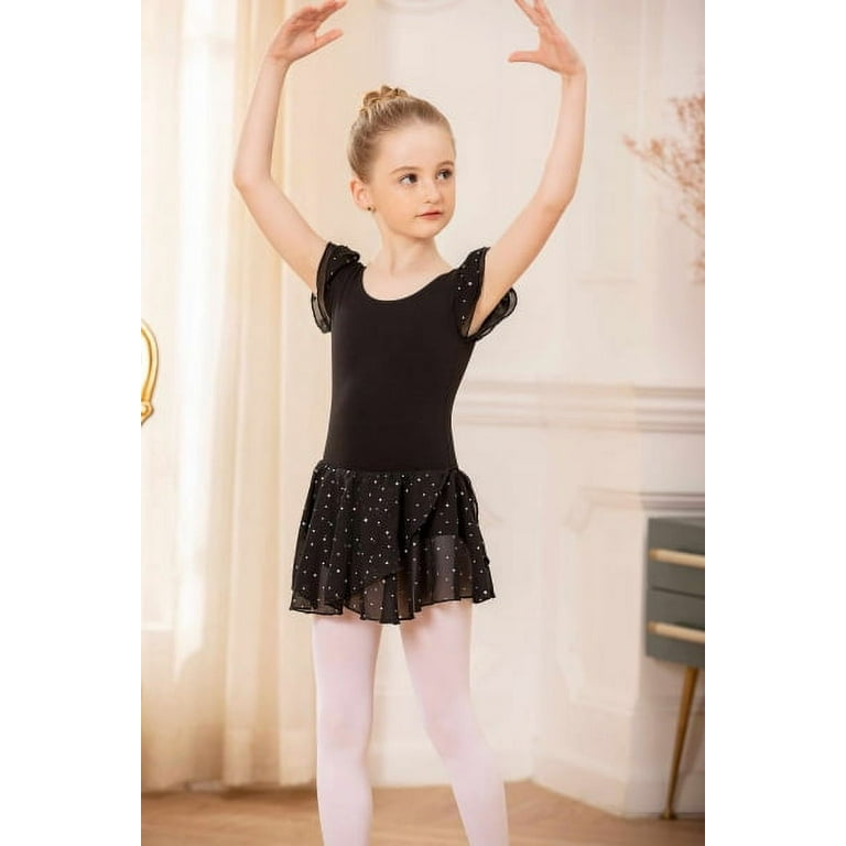 Oudiya 3-4Y Girls Ballet Dress, Ruffle Sleeve Leotards with Shiny