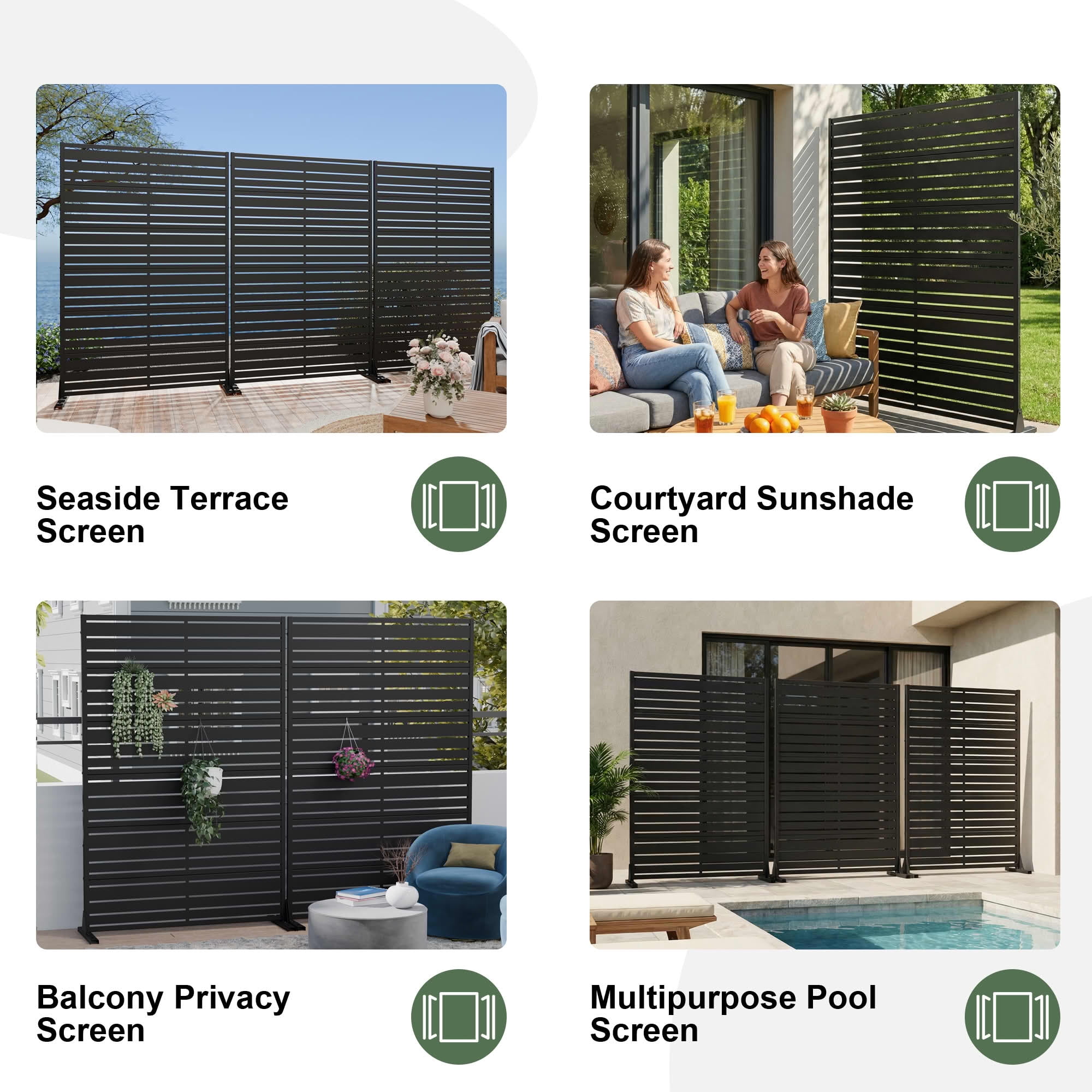 MAYEERTY 72"x47" Outdoor Privacy Screen, Black 6-Panel Galvanized Steel Louver Panel, Wide-Narrow Pattern, for Balcony Deck Garden