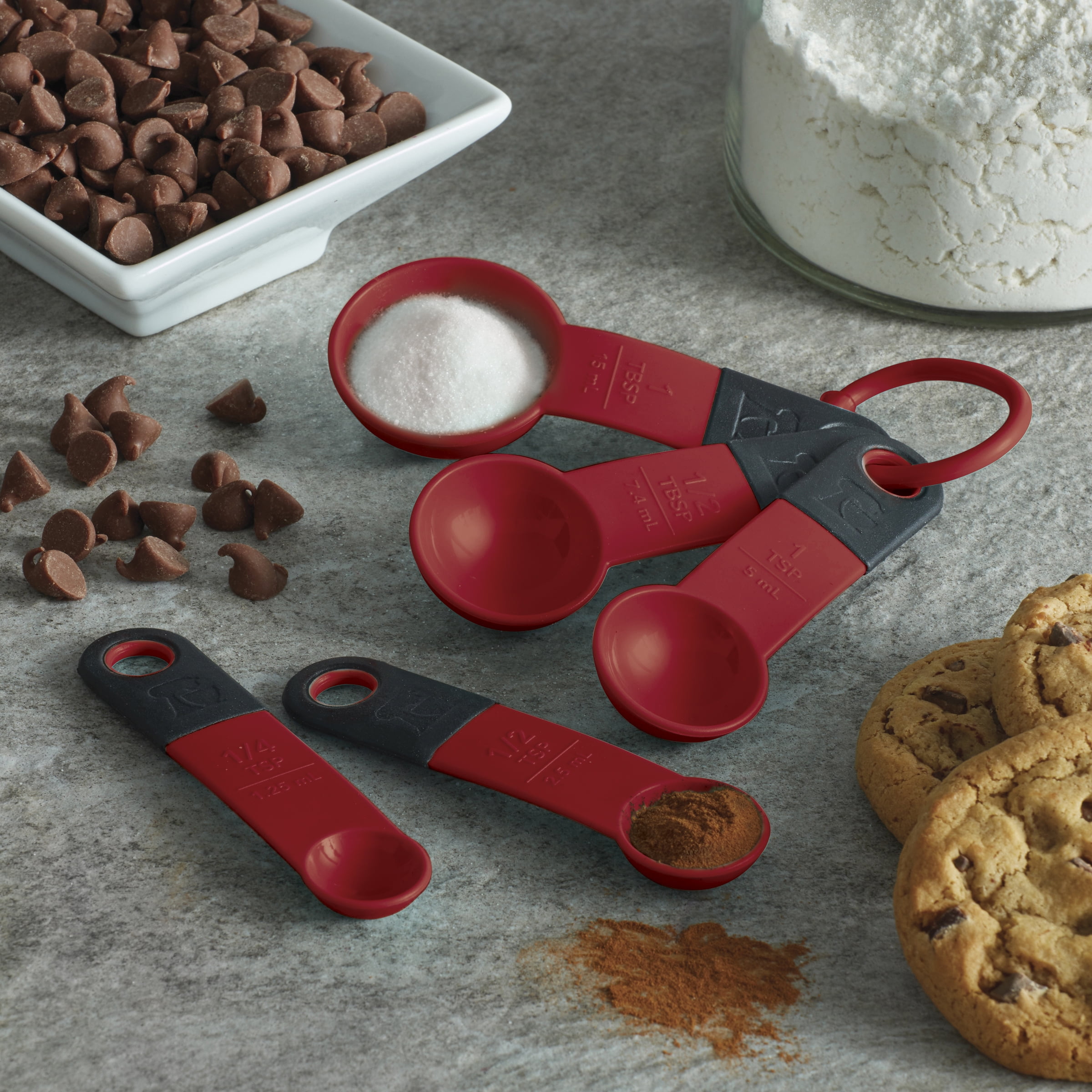 KitchenAid Set of 5 Dishwasher Safe Measuring Spoons in Red Walmart