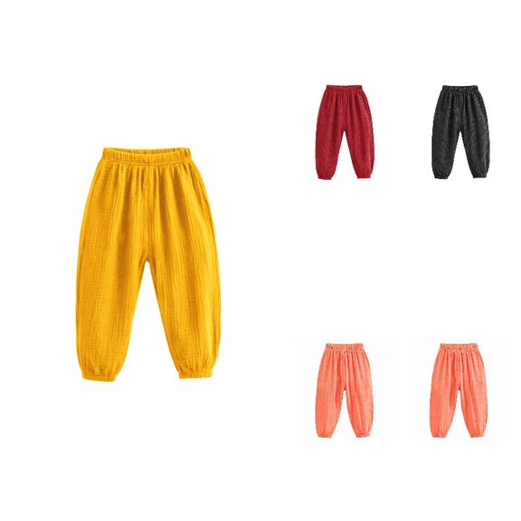 SGMVNU Girls Boys Elastic Waist Summer Pants Soft Summer Harem Pants Fall Solid Color Long Pants Yellow Size 6-7 Years