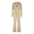 thumbnail image 6 of Scyoekwg Athletic Outfits for Women Hooded Drawstring V-Neck Long Sleeve Tops Wide Legs Pants Sweatpants Set Solid Color Casual Fashion Loose Comfortable Fall Outfits Sweatsuits (Beige,M), 6 of 8