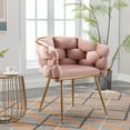 thumbnail image 2 of Luxury Velvet Barstools, Modern Sofa Chair with Golden legs, Single Make-up Chair with C-shaped Backrest, Household Dresser Stool for Bedroom, Office, Living Room, Pink, 2 of 9