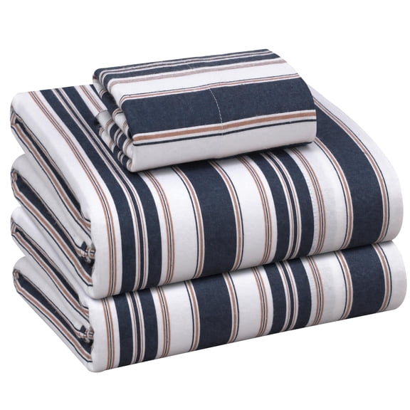 RUVANTI Flannel Sheets Twin XL Size - 100% Cotton Double Brushed Twin XL Sheets Set, Deep Pockets 16 Inches, All Seasons Breathable & Extra Soft Bed Sheets, Warm & Cozy, 3 Piece, Maritime Stripe