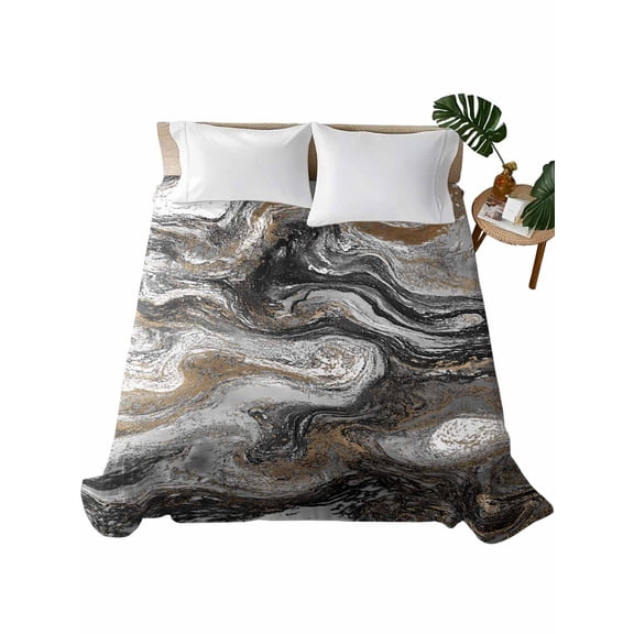 Full Flat Sheet 81"x96", Black Marble Soft Lightweight Bedding Flat Sheets Only, Retro Chic Abstract Mottled Texture Art Brushed Microfiber Top Bed Sheet, Breathable StainResistant Bedsheets