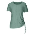 thumbnail image 4 of HAPIMO Women's Trendy Loose Tops Eyelet Dressy Tunic for Teen Girls Solid Color Drawstring Summer Short Sleeve Square Neck Pullover Elegant Casual Blouses Green M, 4 of 6