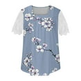 thumbnail image 5 of EINCcm Womens Square Neck Lace Short Sleeve Tops Floral Print Front Pleated Blouse Dressy Boho Tunic Tops Summer Tshirt Tops, 5 of 5