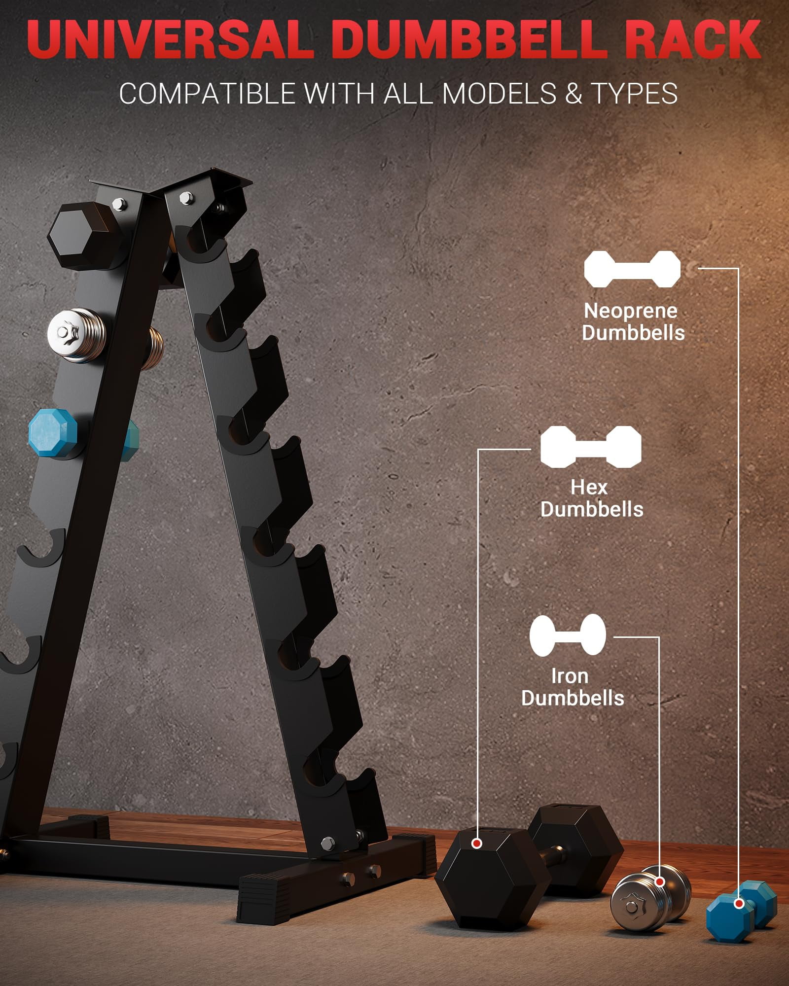 GARVEE 6 Tier Dumbbell Rack Stand Only,Heavy Duty Steel Weight Rack for Home Gym,800Lbs Weight Capacity