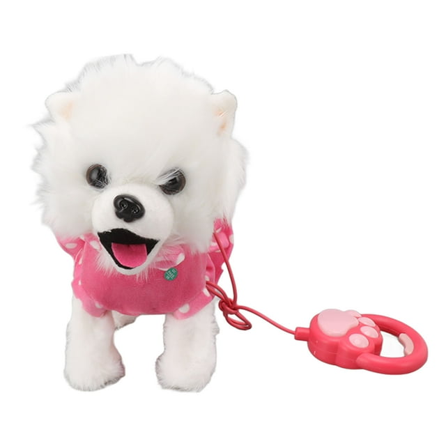 Perro de peluche electrónico interactivo para niños pequeños, juguete para caminar, cantar y con correa de control remoto, color rosa