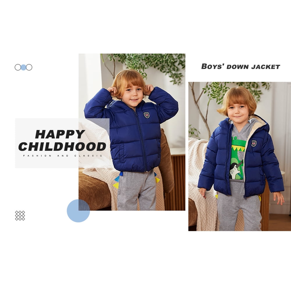 Boys Girls Kid Winter Thick Jacket Warm Zipper Hooded Windproof Coat Cute Outwear,2-7T