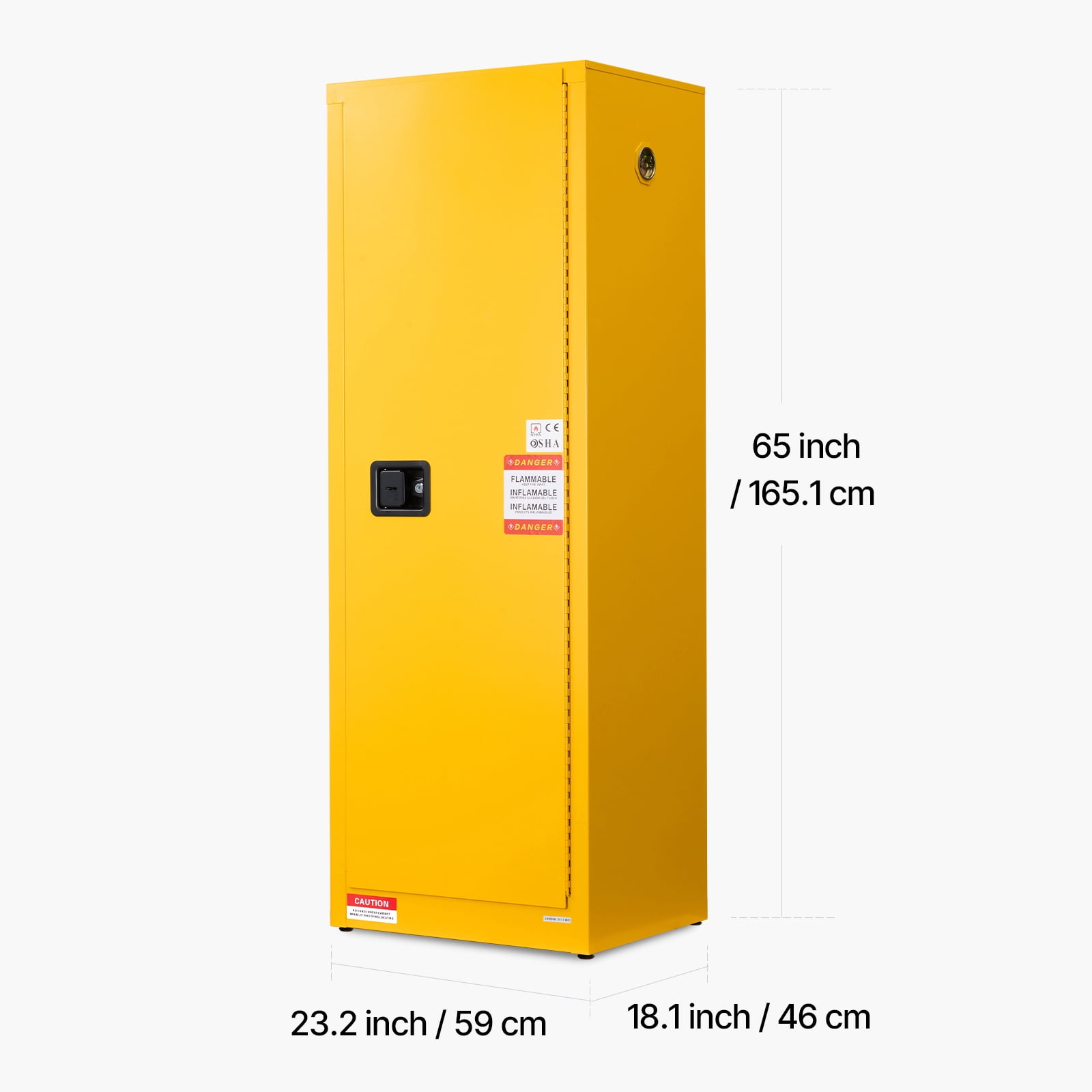 KFFKFF 23 Gallon Flammable Storage Cabinet, 23.2 x 18.1 x 65.0 inch, Adjustable Shelf, Cold-Rolled and Galvanized Steel Construction, Fire-Resistant Cabinet for Industrial and Home Use, Yellow