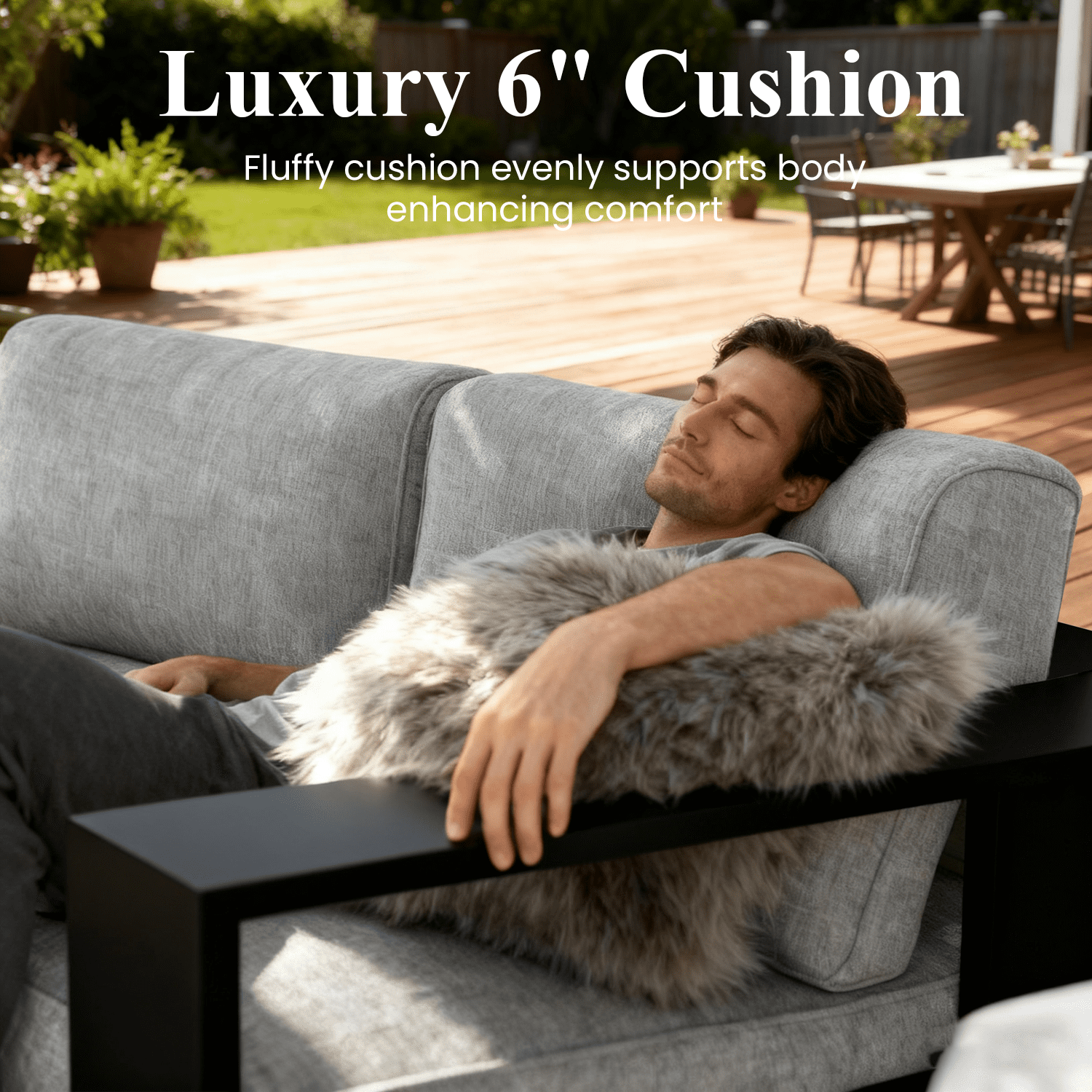 LayinSun Oversized Aluminum Outdoor Furniture Set, 5 Piece Patio Sofa Sets with Fire Pit Table, Deep Seating and Upgraded 6-inch Cushions for Porch, Balcony, Deck