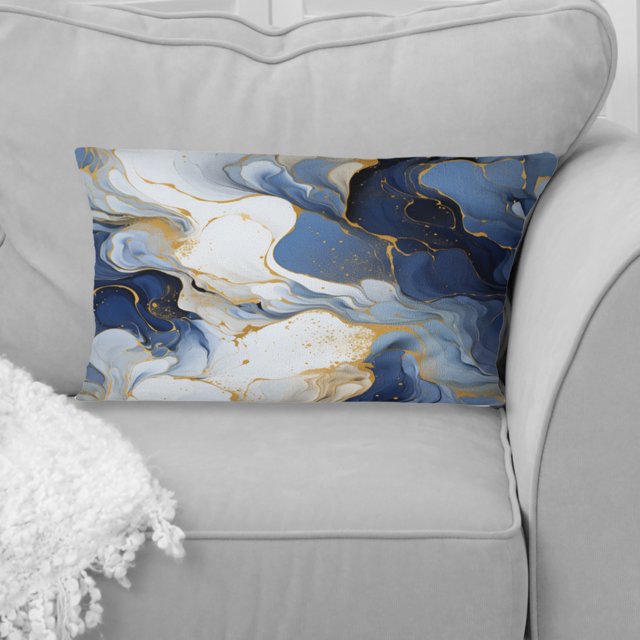 Designart "Patterned Celestial Elegance in Gold and Blue Marble III" Marble Throw Pillow - Glam Pillow For Couch - Insert And Pillows Covers For Living Room Decor
