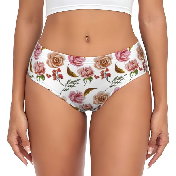 Balery Rose Flowers Ropa Interior de Algodón para Mujer con Dibujo – Braguitas Cómodas y Elásticas, Estilo Clásico-4X-Large
