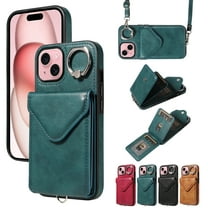 Dteck for iPhone 14 Plus Wallet Case with Card Holder, Durable PU Leather Protective Magnetic Closure Flip Cover with Crossbody Adjustable Strap 360° Kickstand for Women Men,Green