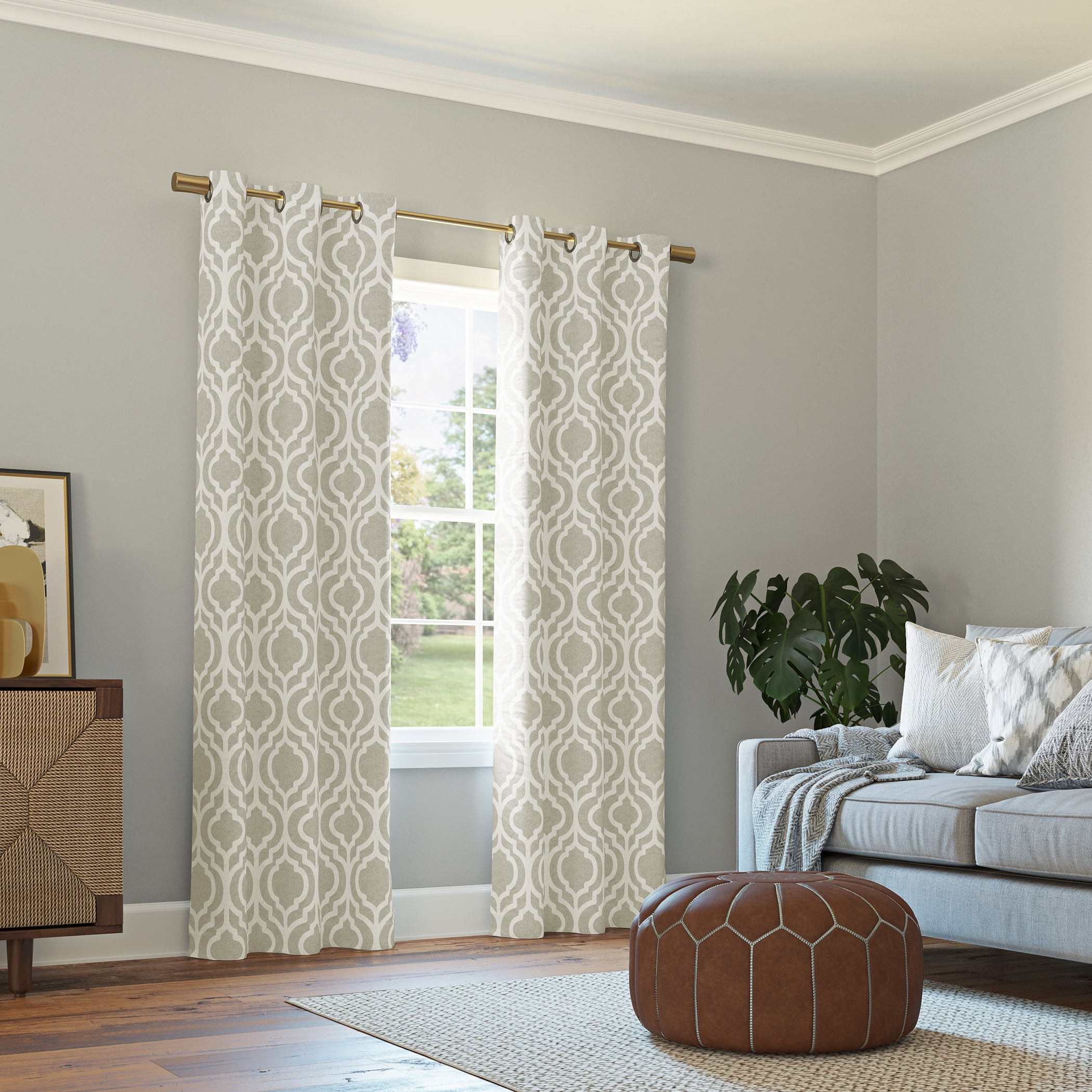 Sun Zero Eldon 1-Piece Trellis Print Blackout Grommet Curtain Panel, 40"X95", Taupe
