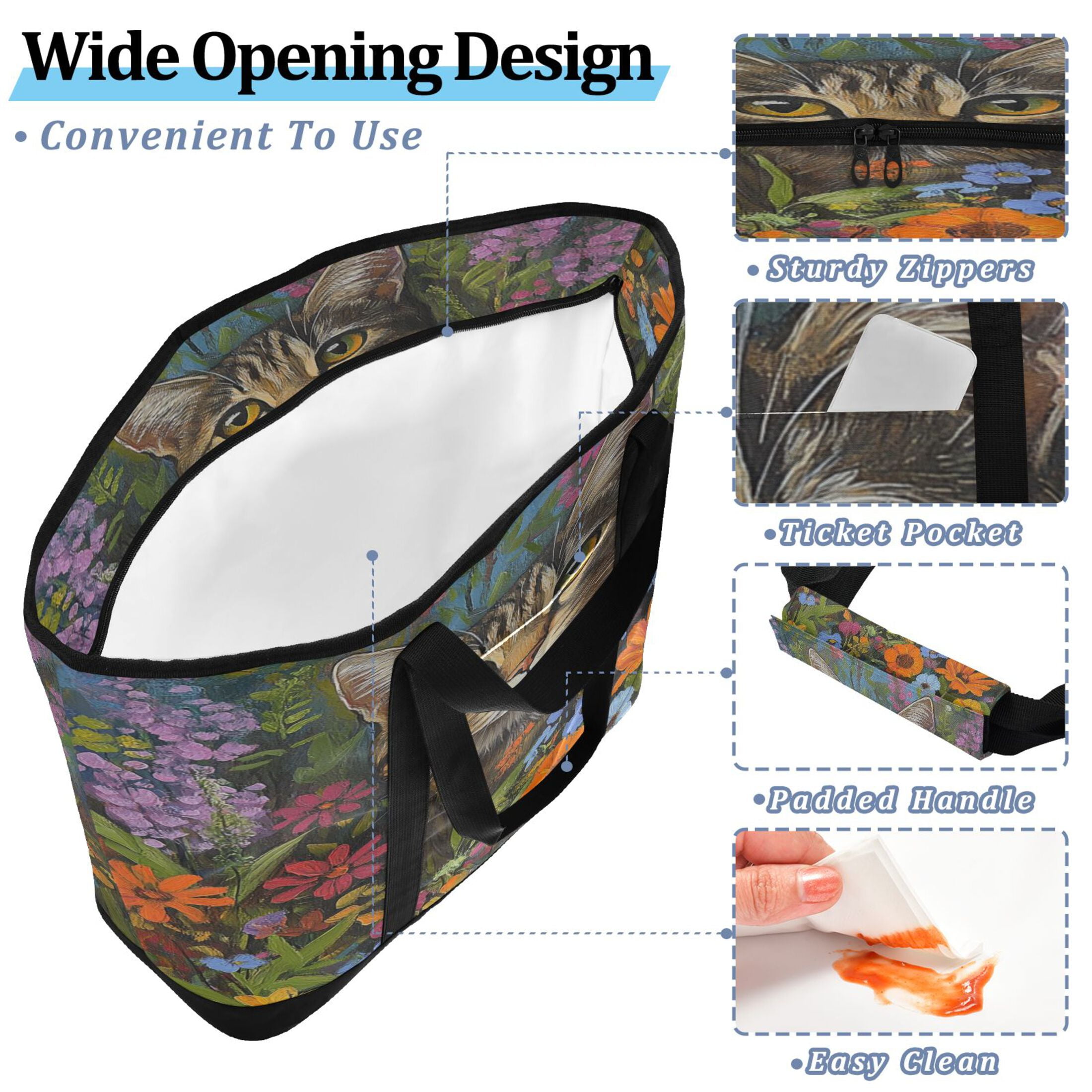 Large Hand-held Ice Pack Picnic Bag Insulation and Refrigeration Suitable for Shopping Picnics and Camping Garden Cute Cat
